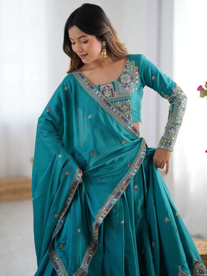 Enchanting Teal Green Thread Work Silk Wedding Lehenga Choli - Zeel Clothing