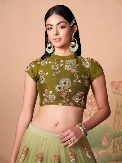 Endearing Pastel Green Mirror Work Net Party Wear Lehenga Choli - Zeel Clothing