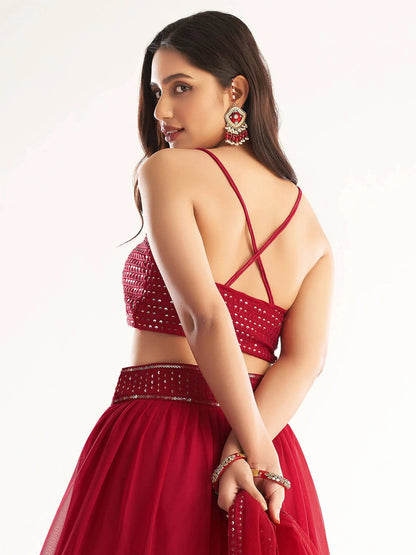 Engaging Red Sequins Georgette Designer Lehenga Choli With Dupatta - Zeel Clothing