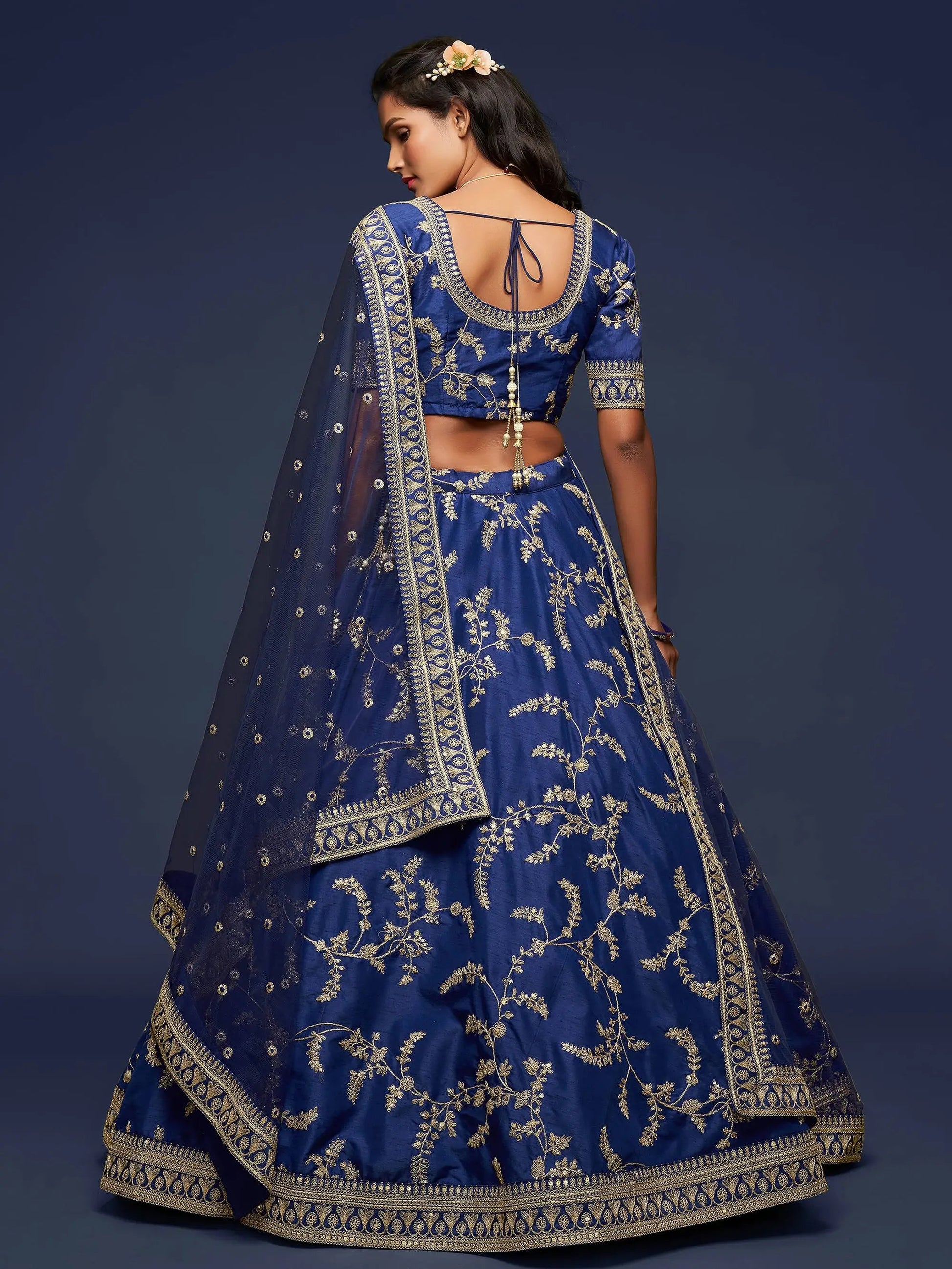 Enjoyable Blue Thread Embroidery Art Silk Wedding Lehenga Choli - Zeel Clothing