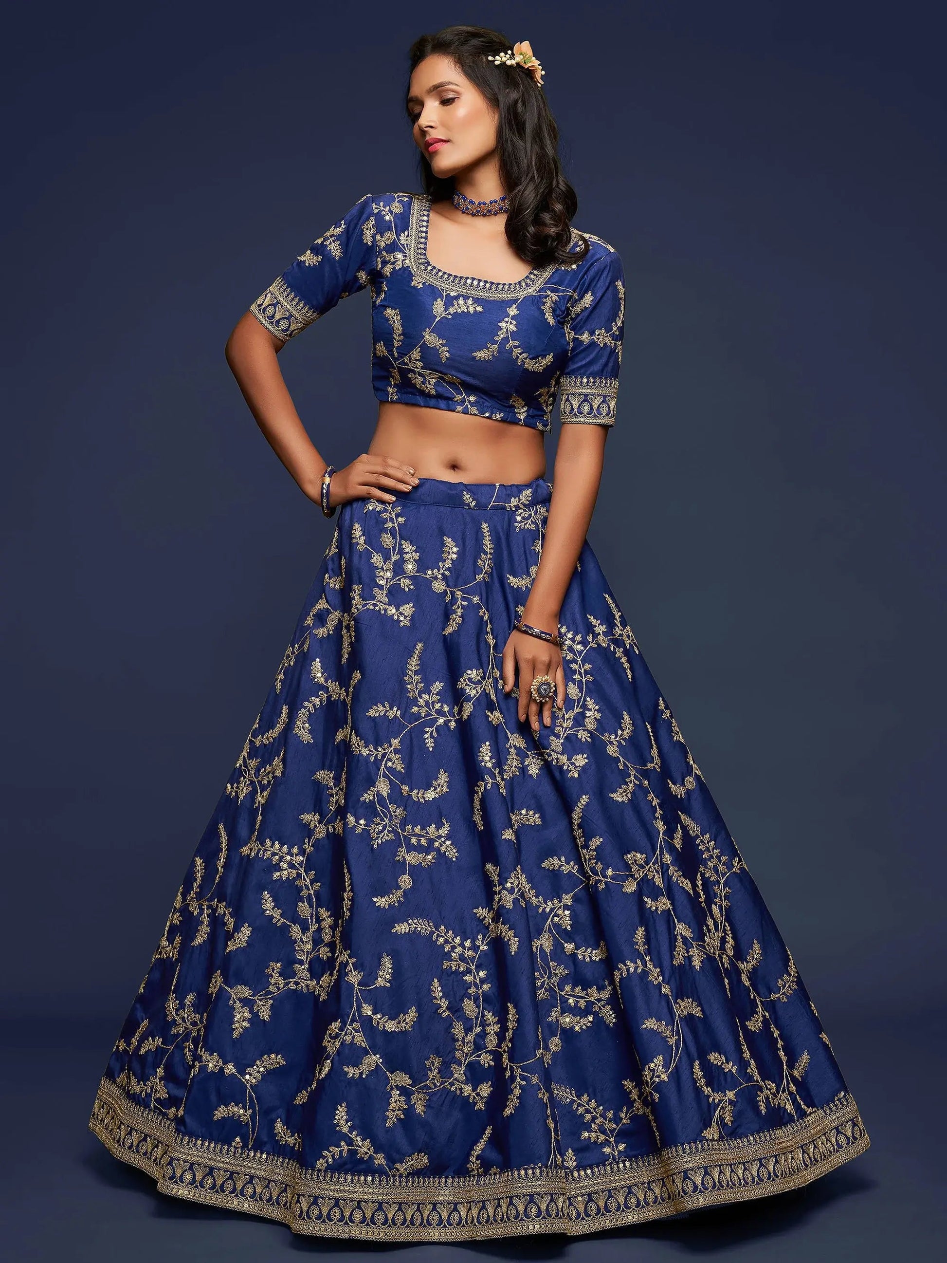 Enjoyable Blue Thread Embroidery Art Silk Wedding Lehenga Choli - Zeel Clothing