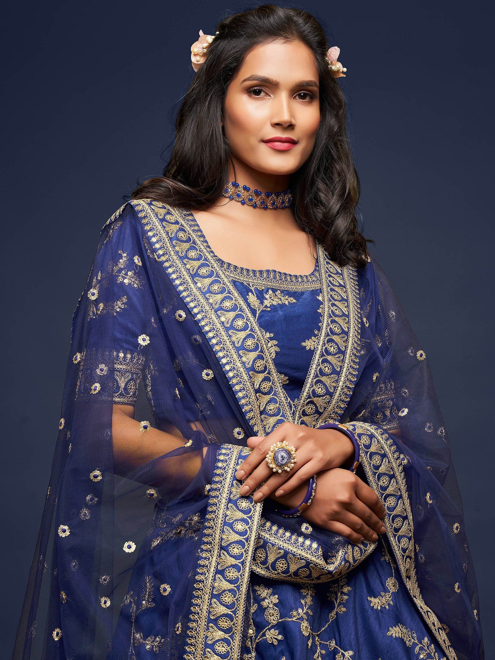 Enjoyable Blue Thread Embroidery Art Silk Wedding Lehenga Choli - Zeel Clothing