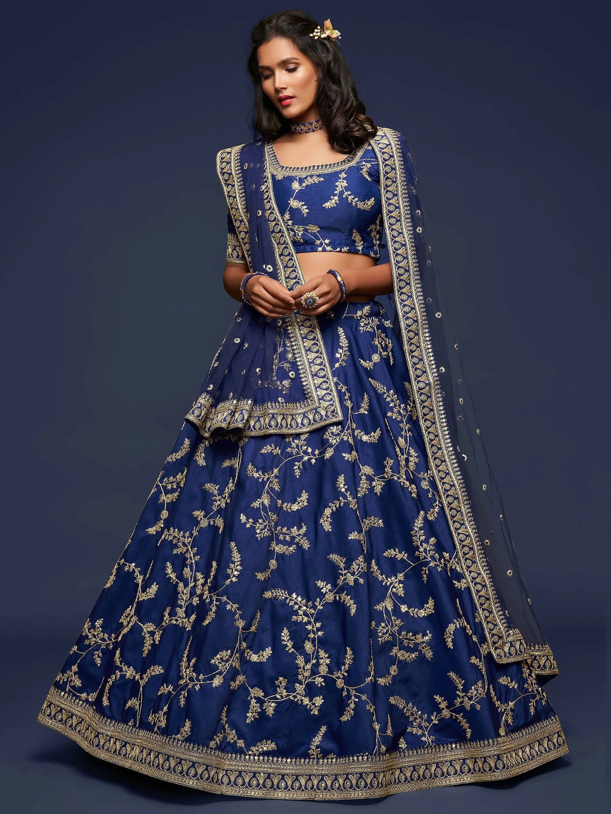 Enjoyable Blue Thread Embroidery Art Silk Wedding Lehenga Choli - Zeel Clothing