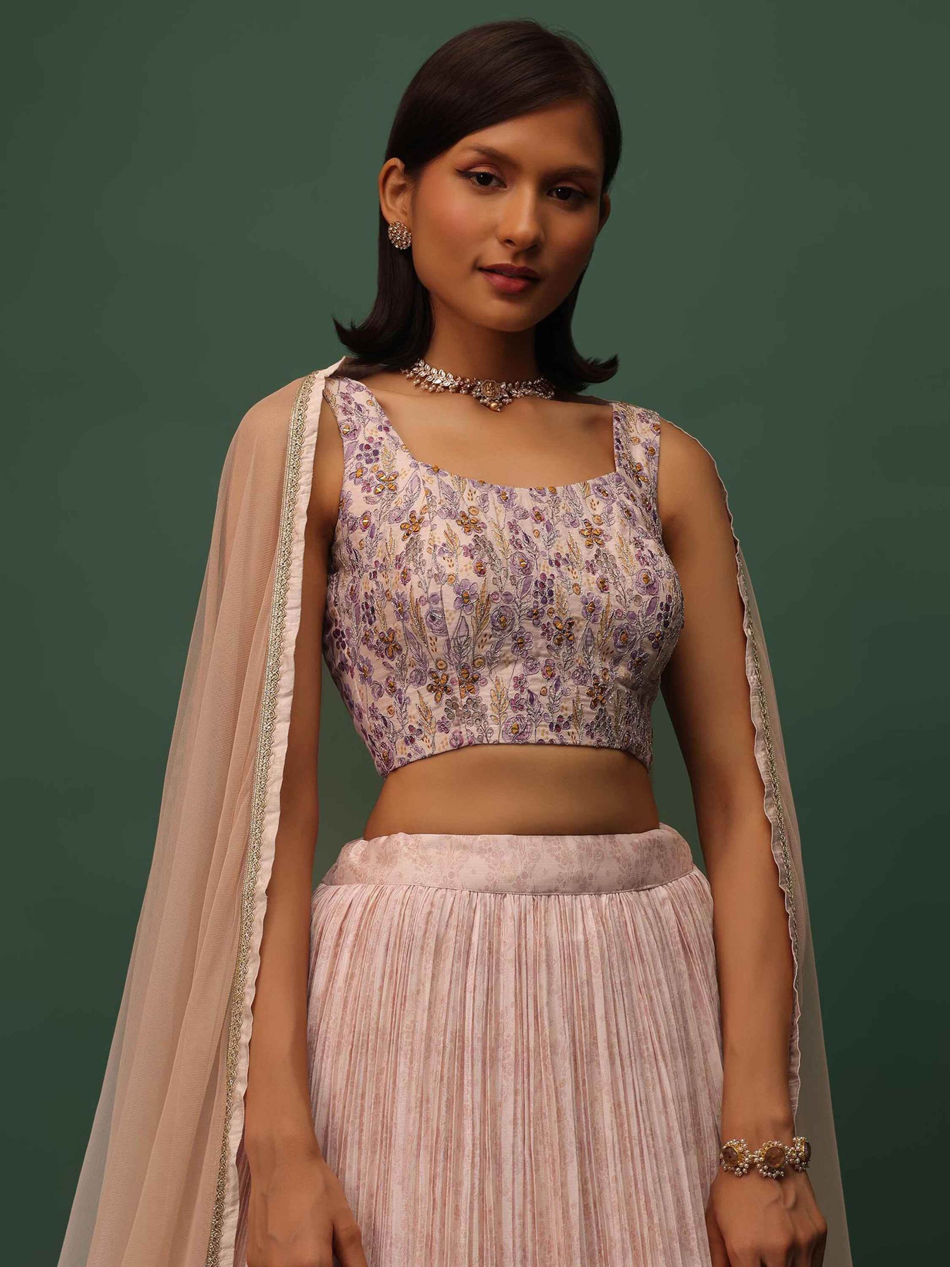 Enjoyable Peach Floral Printed Georgette Wedding Wear Lehenga Choli - Zeel Clothing