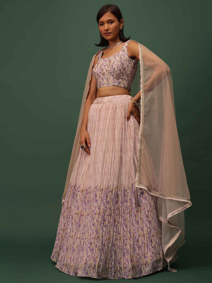 Enjoyable Peach Floral Printed Georgette Wedding Wear Lehenga Choli - Zeel Clothing