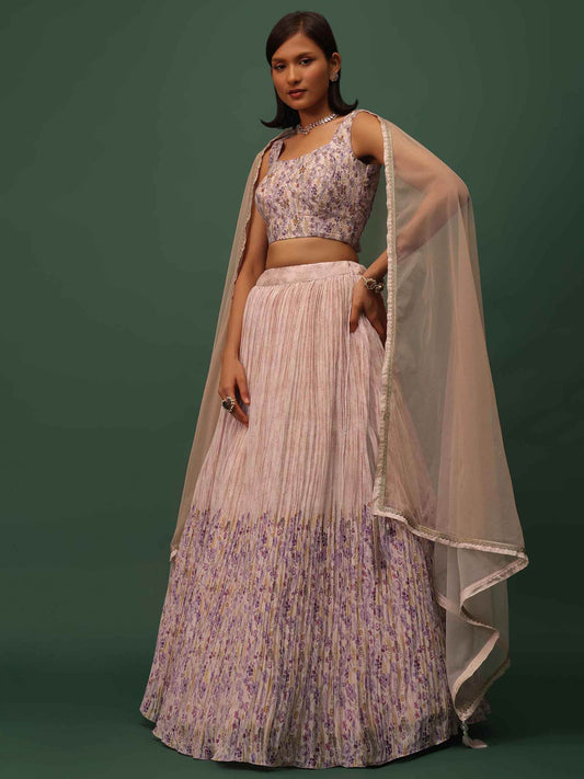 Enjoyable Peach Floral Printed Georgette Wedding Wear Lehenga Choli - Zeel Clothing