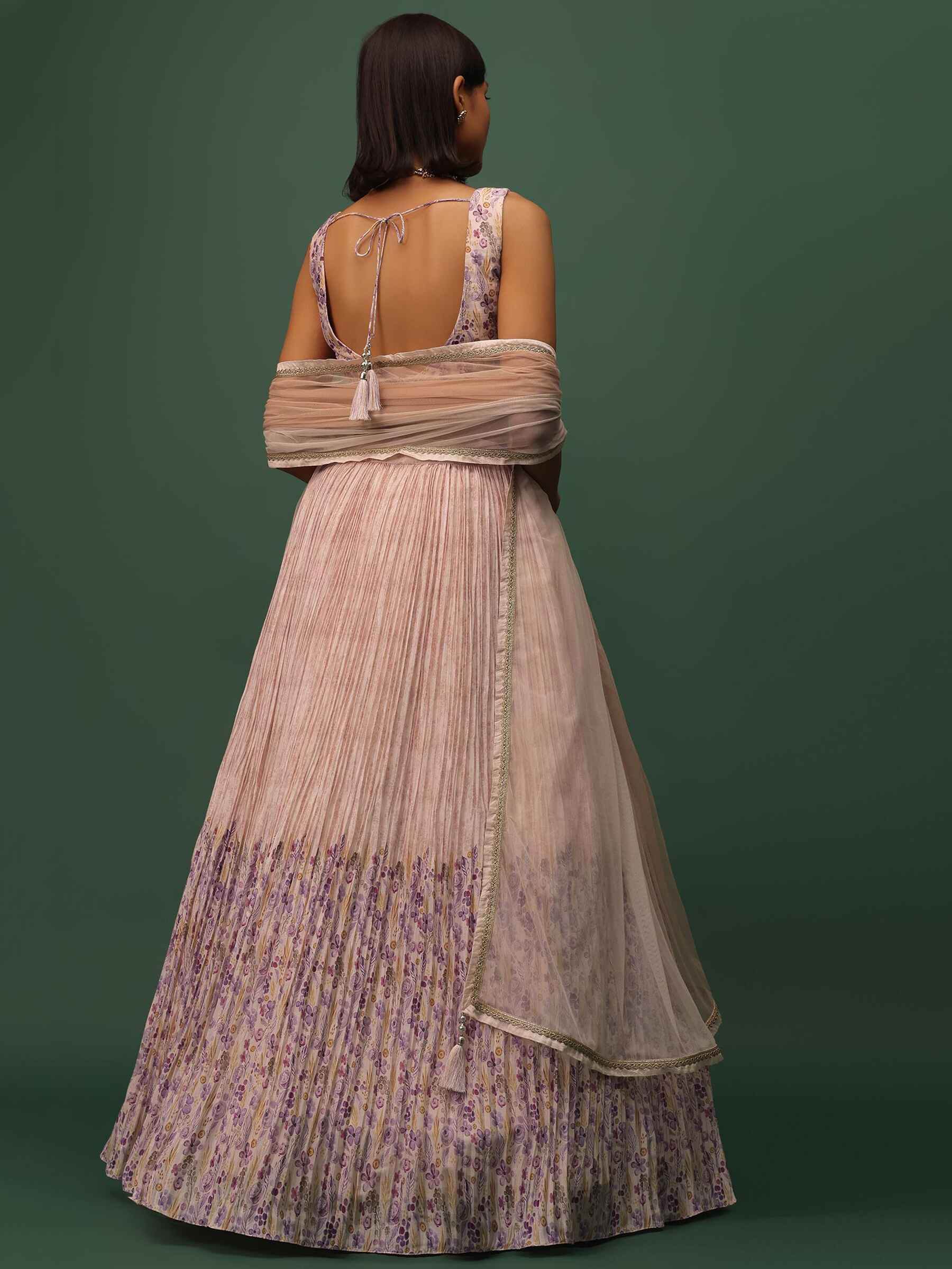 Enjoyable Peach Floral Printed Georgette Wedding Wear Lehenga Choli - Zeel Clothing