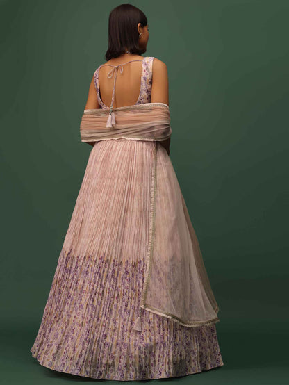 Enjoyable Peach Floral Printed Georgette Wedding Wear Lehenga Choli - Zeel Clothing