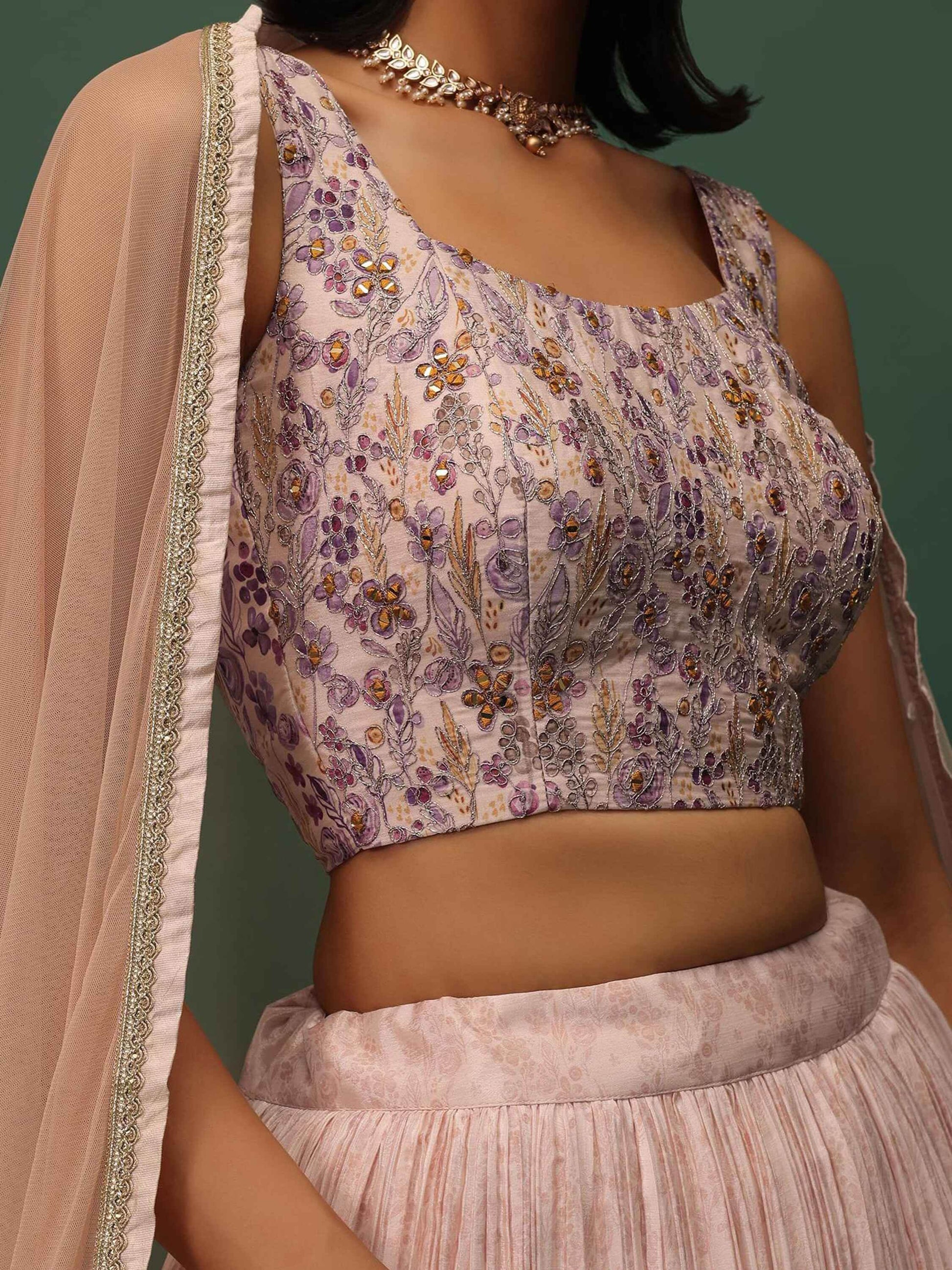 Enjoyable Peach Floral Printed Georgette Wedding Wear Lehenga Choli - Zeel Clothing