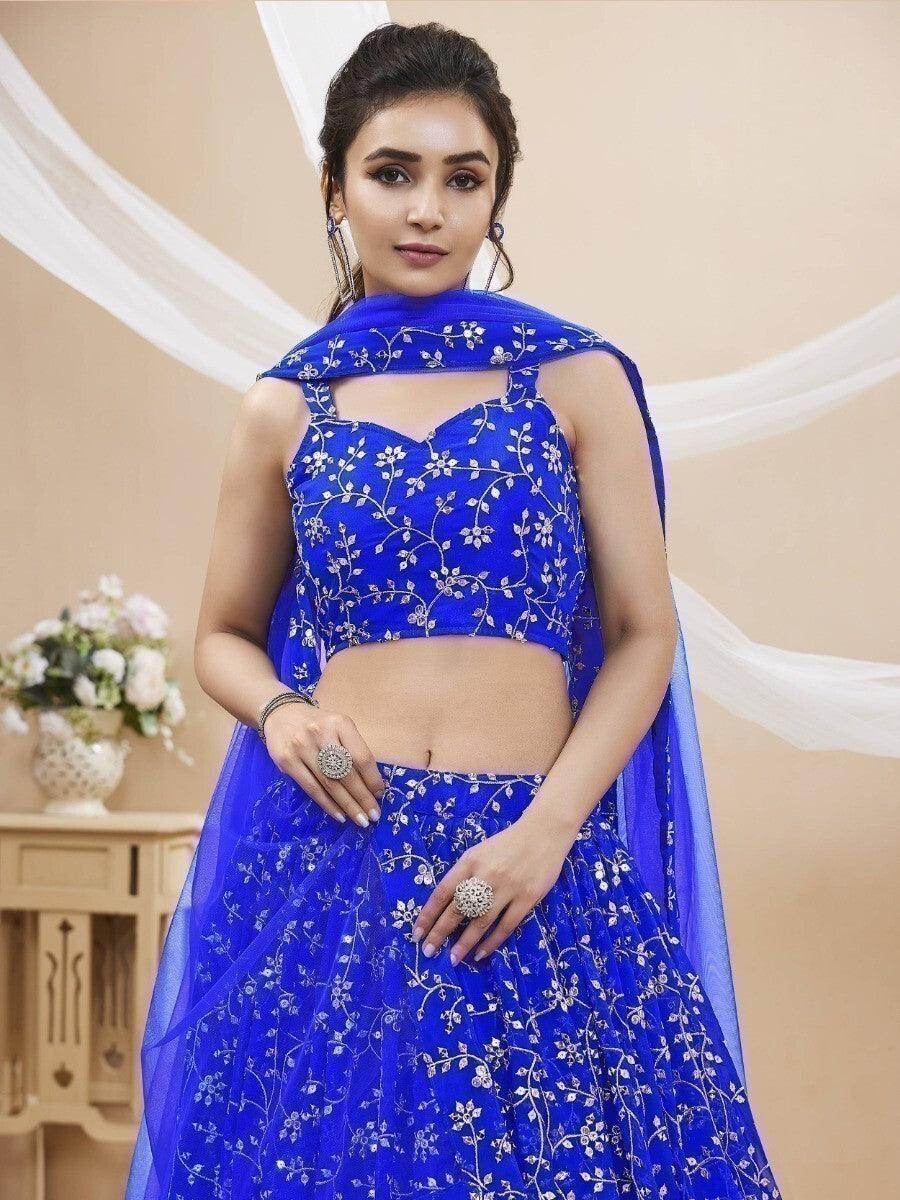 Enticing Blue Embroidered Georgette Designer Lehenga Choli - Zeel Clothing