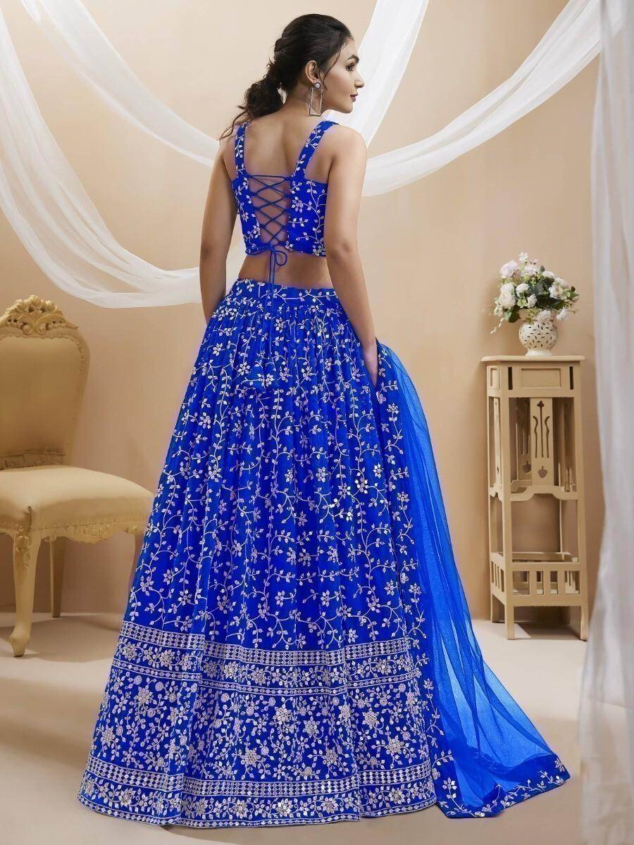 Enticing Blue Embroidered Georgette Designer Lehenga Choli - Zeel Clothing