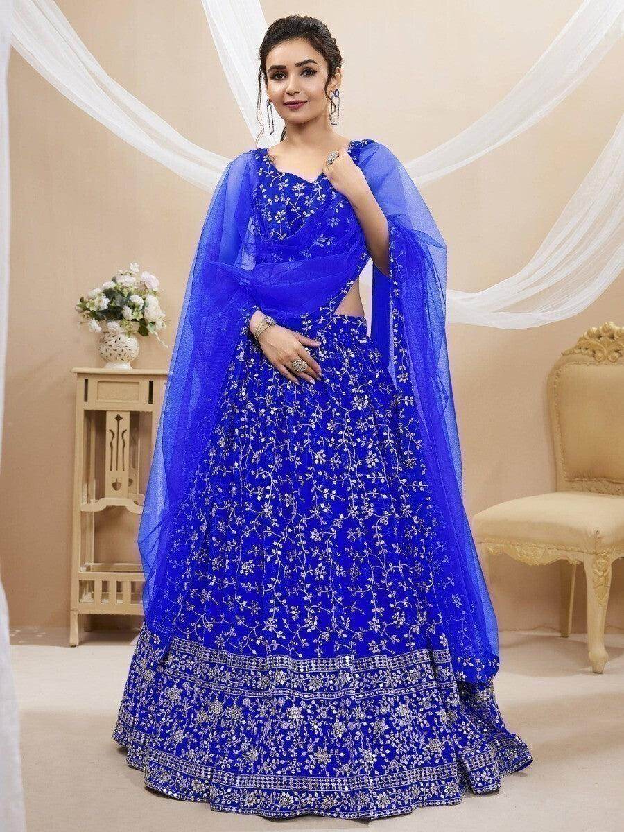 Enticing Blue Embroidered Georgette Designer Lehenga Choli - Zeel Clothing