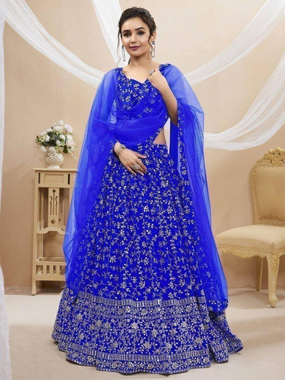 Enticing Blue Embroidered Georgette Designer Lehenga Choli - Zeel Clothing