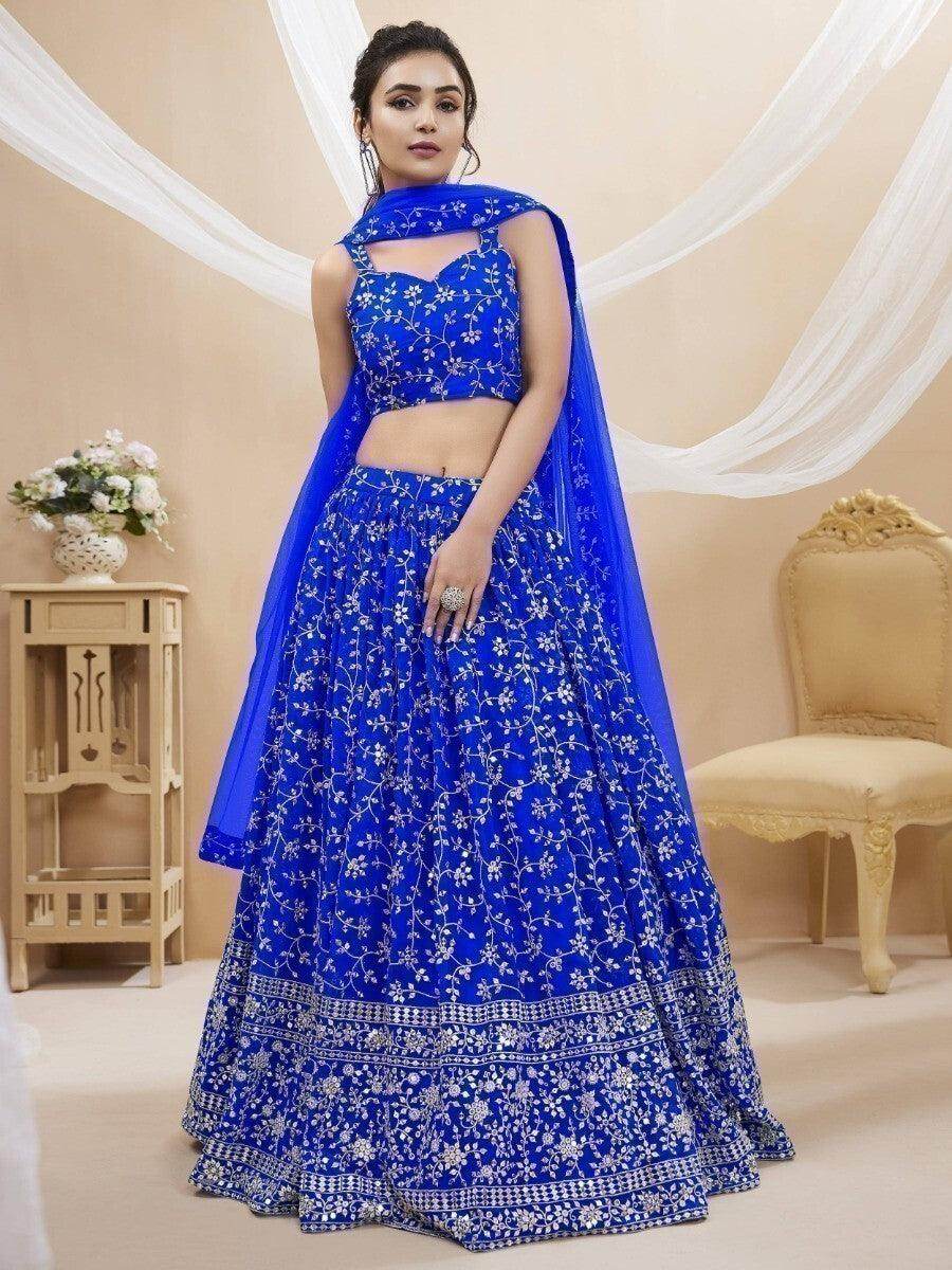 Enticing Blue Embroidered Georgette Designer Lehenga Choli - Zeel Clothing