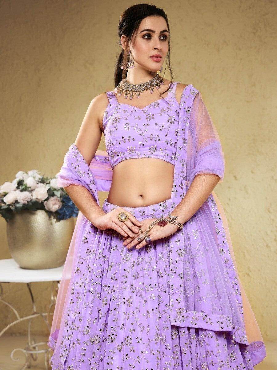 Enticing Lavender Sequins Georgette Lehenga Choli With Dupatta - Zeel Clothing