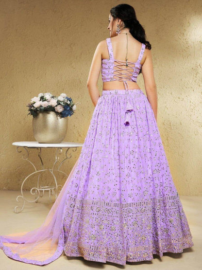 Enticing Lavender Sequins Georgette Lehenga Choli With Dupatta - Zeel Clothing