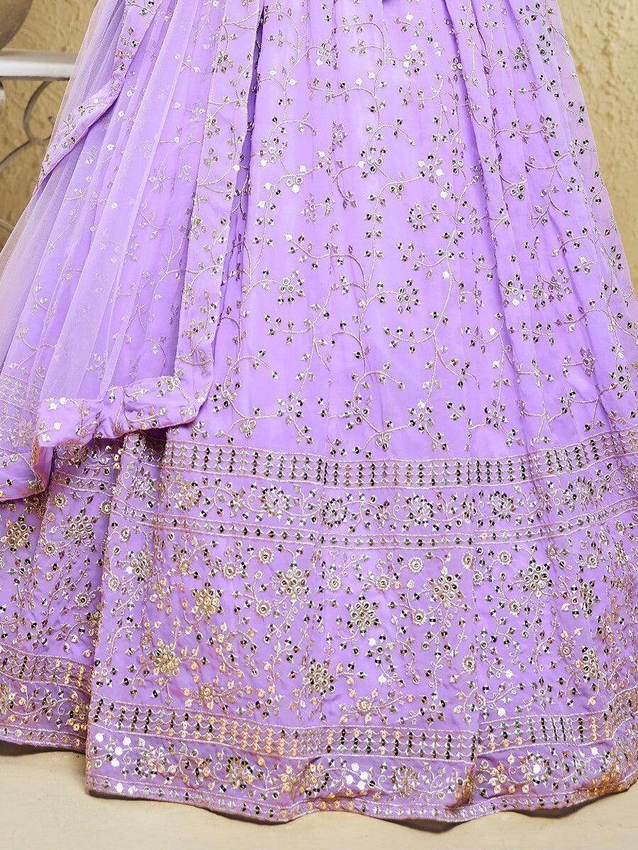 Enticing Lavender Sequins Georgette Lehenga Choli With Dupatta - Zeel Clothing