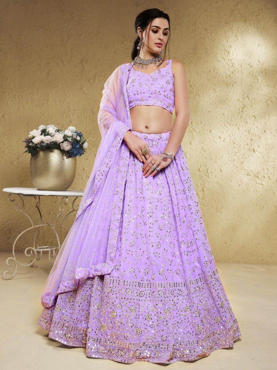 Enticing Lavender Sequins Georgette Lehenga Choli With Dupatta - Zeel Clothing