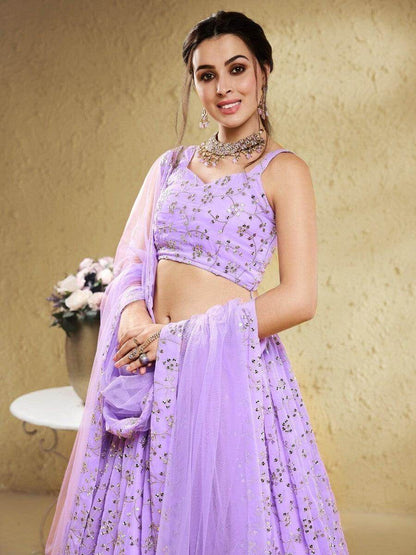 Enticing Lavender Sequins Georgette Lehenga Choli With Dupatta - Zeel Clothing