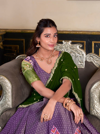 Purple Color Printed With Zari Weaving Work Kanchipuram Lehenga Choli