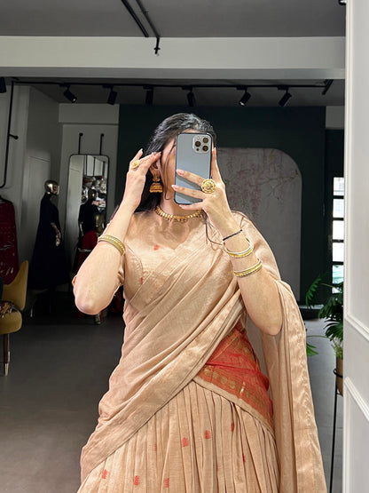 Cream Color Zari Weaving Work Chanderi Lehenga Choli