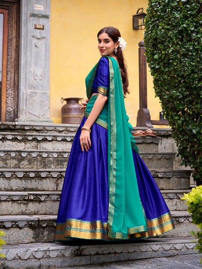 Royal Blue Color Zari Weaving Work Poly Cotton Lehenga choli