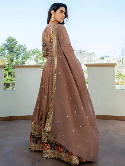 Excellent Beige Thread Embroidery Silk Engagement Wear Lehenga Choli - Zeel Clothing