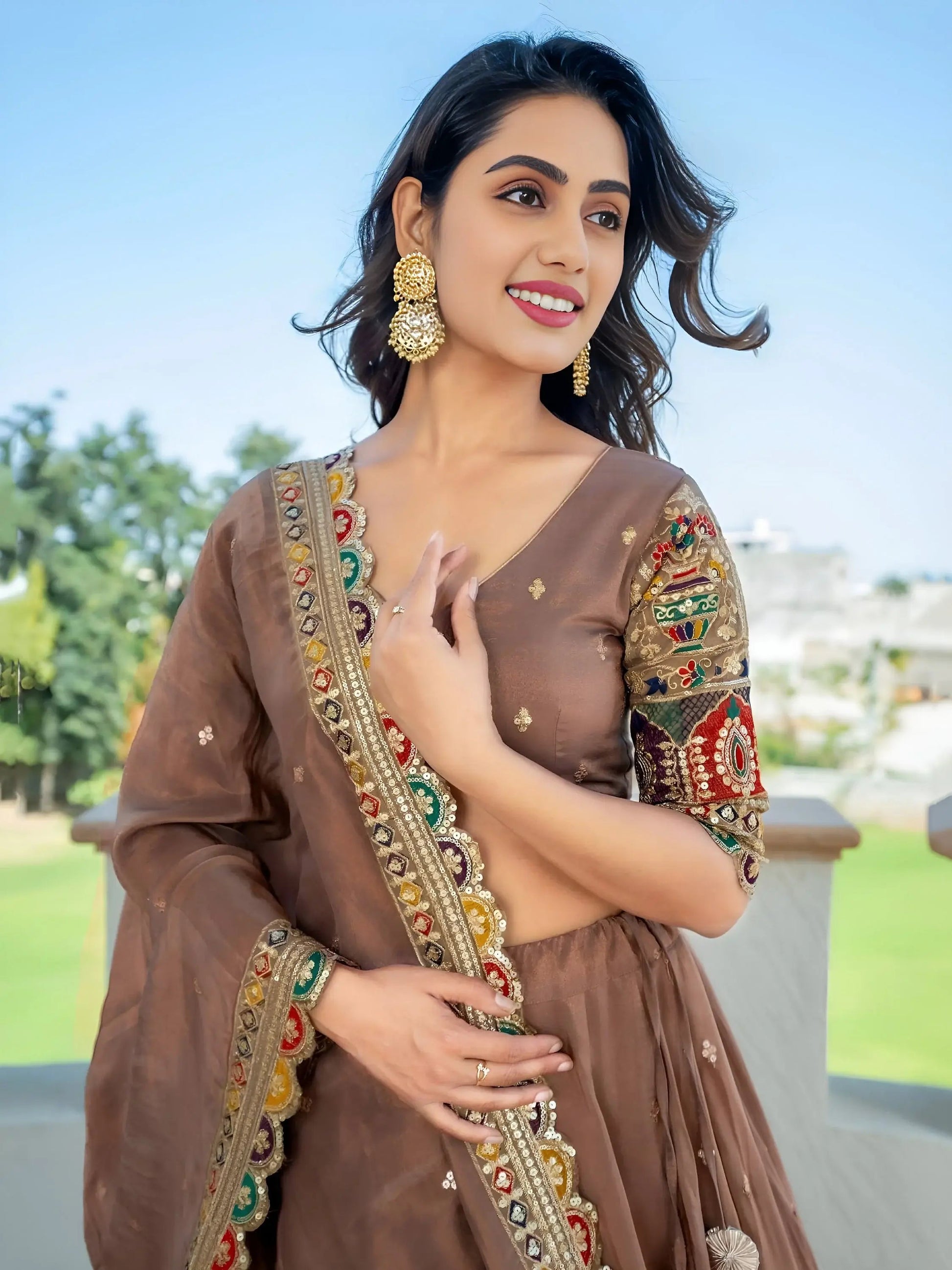 Excellent Beige Thread Embroidery Silk Engagement Wear Lehenga Choli - Zeel Clothing