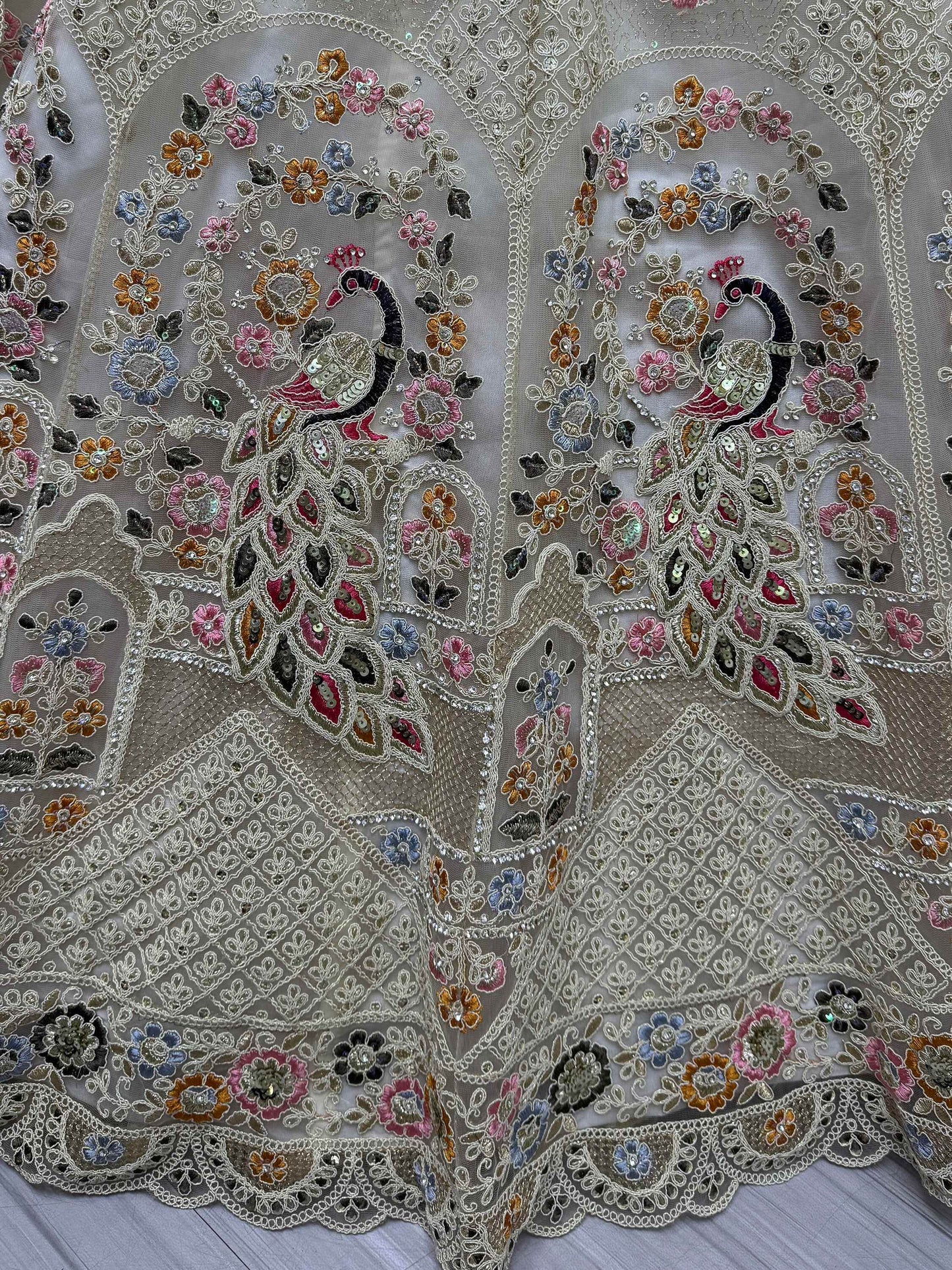 Excellent Off-White Lace Work Net Bridesmaid Lehenga Choli - Zeel Clothing