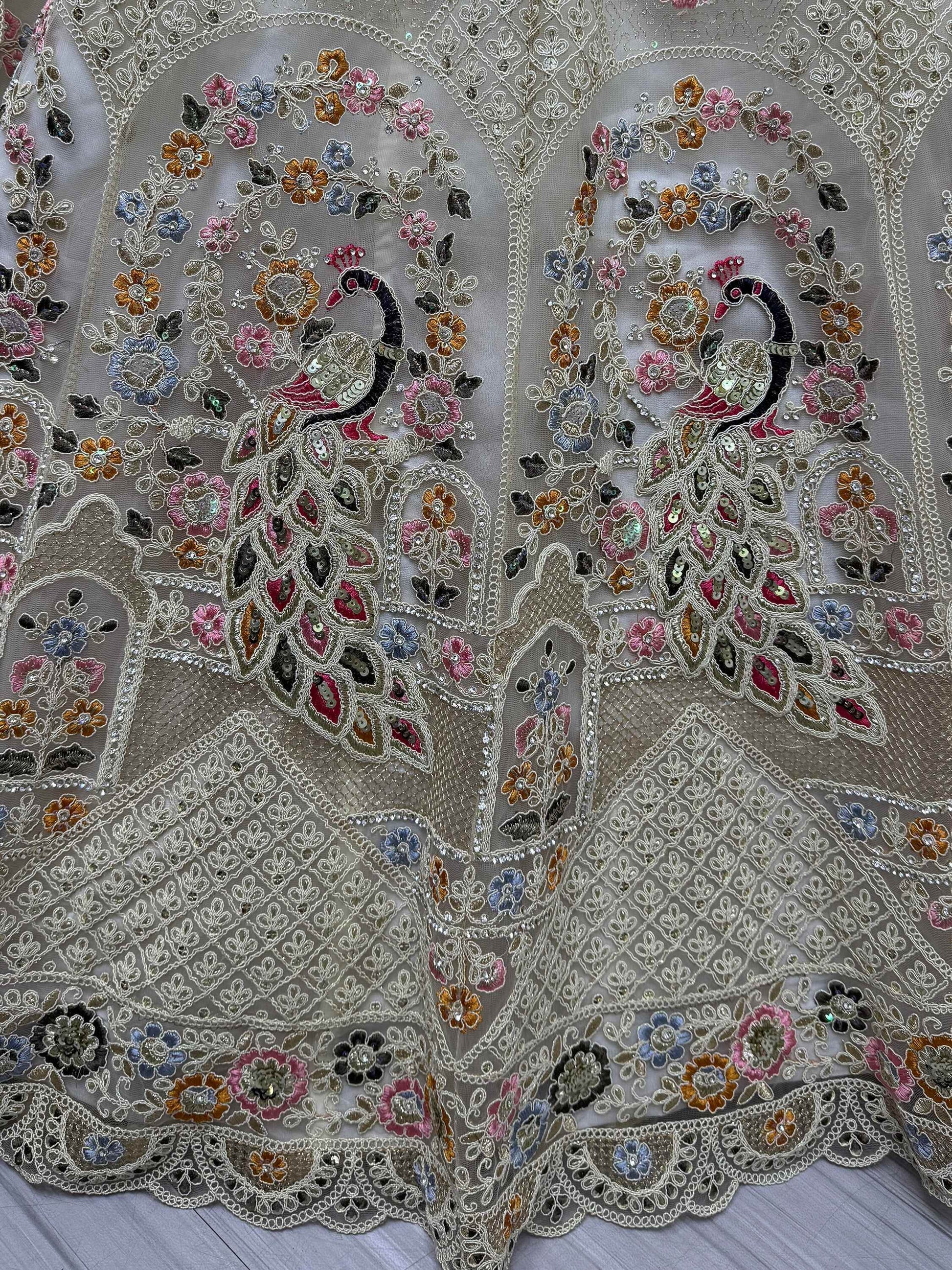 Excellent Off-White Lace Work Net Bridesmaid Lehenga Choli - Zeel Clothing