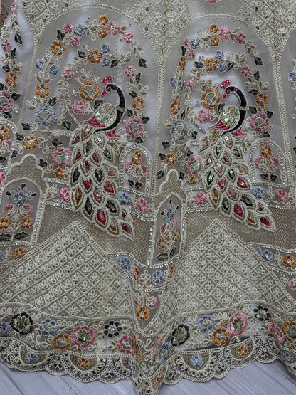 Excellent Off-White Lace Work Net Bridesmaid Lehenga Choli - Zeel Clothing