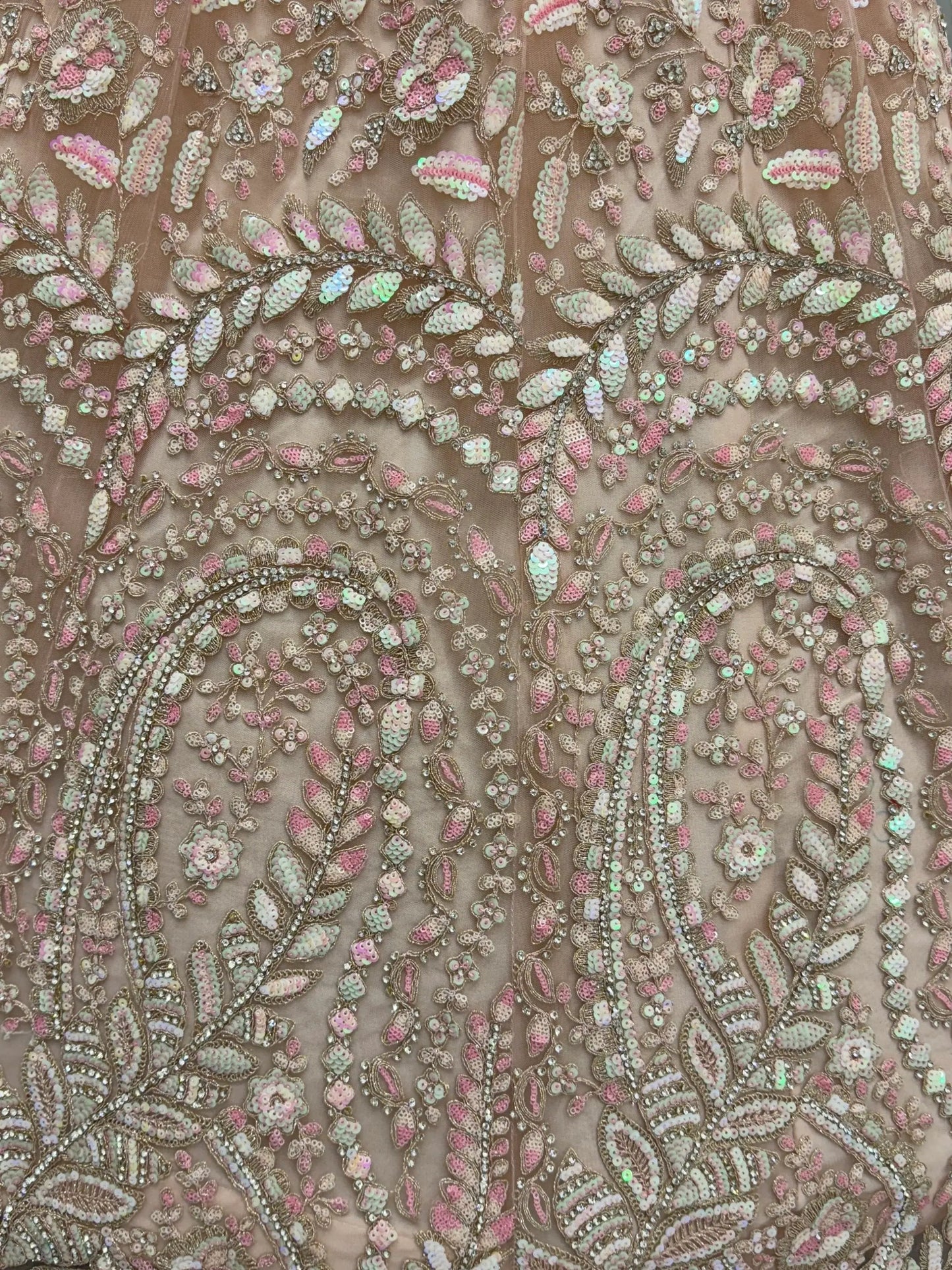 Excellent Peach Zircon Work Net Wedding Wear Lehenga Choli With Dupatta - Zeel Clothing