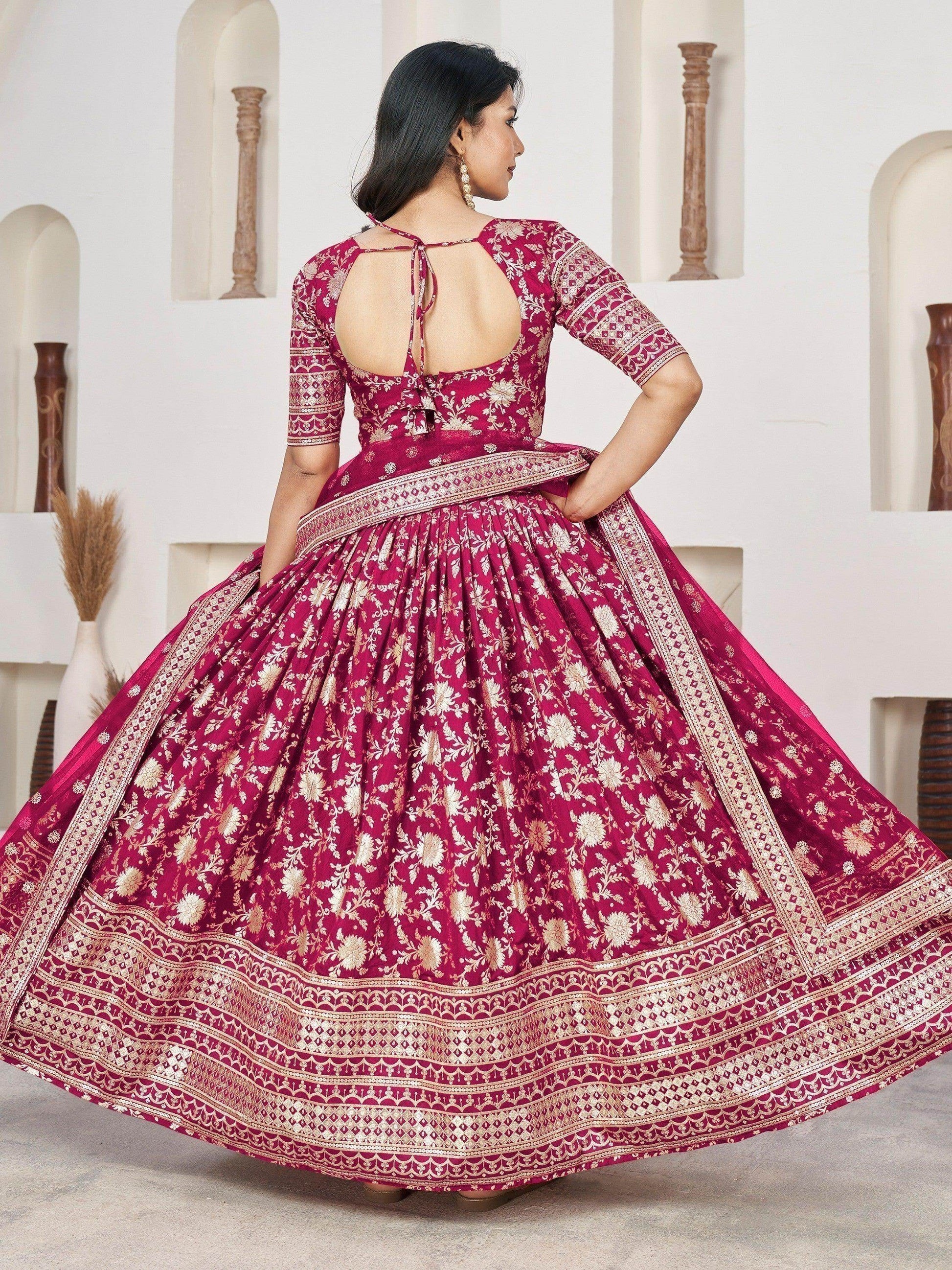 Excellent Rani Pink Zari Work Jacquard Wedding Wear Lehenga Choli - Zeel Clothing