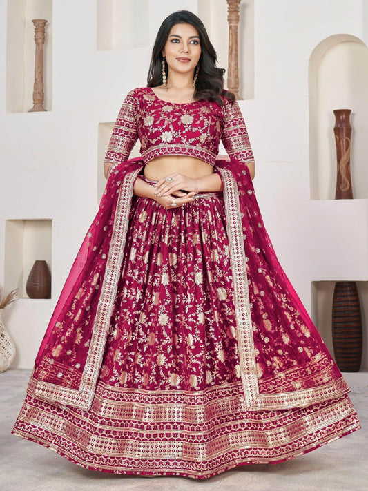 Excellent Rani Pink Zari Work Jacquard Wedding Wear Lehenga Choli - Zeel Clothing