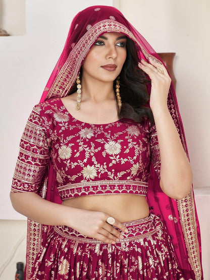 Excellent Rani Pink Zari Work Jacquard Wedding Wear Lehenga Choli - Zeel Clothing