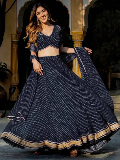 Exquisite Black Laheriya Print Georgette Designer Lehenga Choli - Zeel Clothing