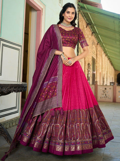 Exquisite Pink Foil Printed Tussar Silk Function Wear Lehenga Choli - Zeel Clothing