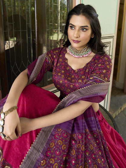 Exquisite Pink Foil Printed Tussar Silk Function Wear Lehenga Choli - Zeel Clothing