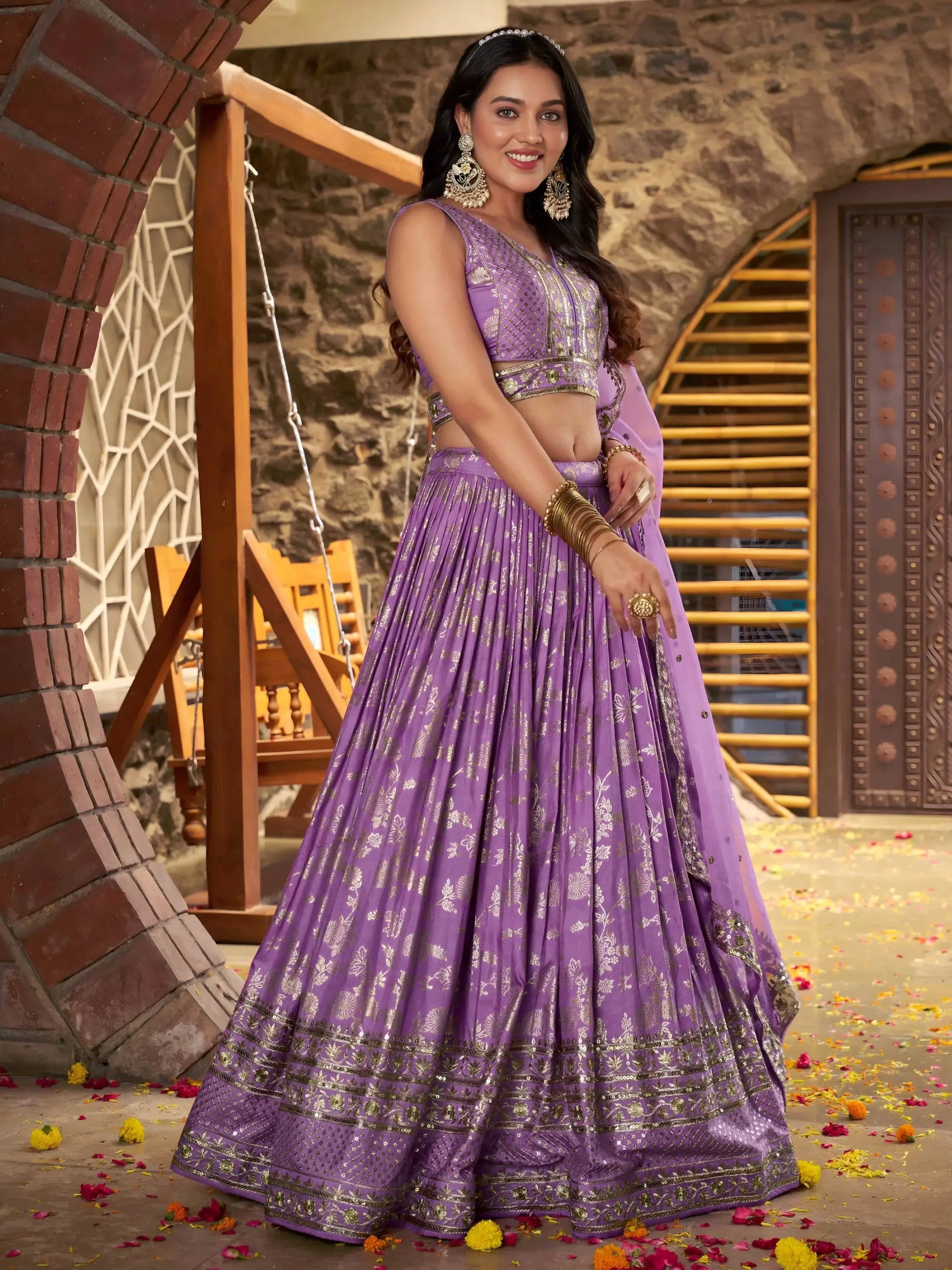 Eye Catching Lavender Silk Floral Zari Designer Lehenga Choli - Zeel Clothing