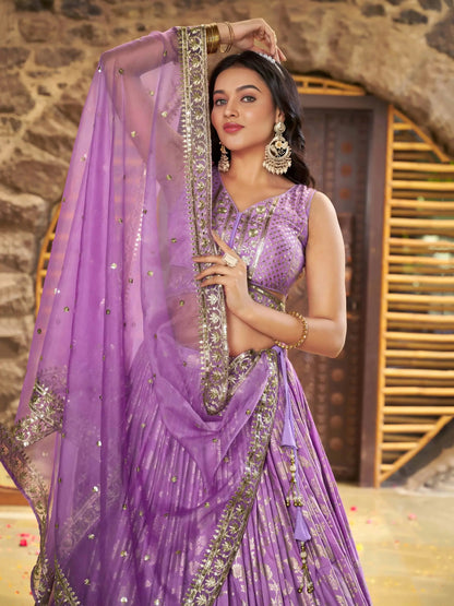 Eye Catching Lavender Silk Floral Zari Designer Lehenga Choli - Zeel Clothing