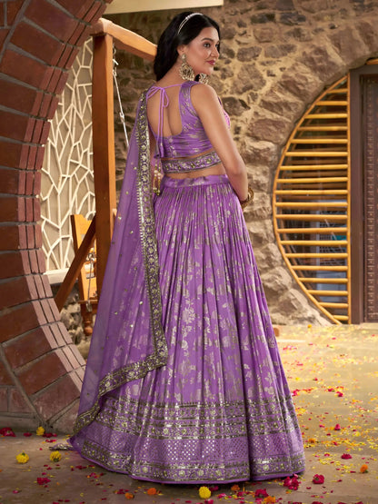Eye Catching Lavender Silk Floral Zari Designer Lehenga Choli - Zeel Clothing