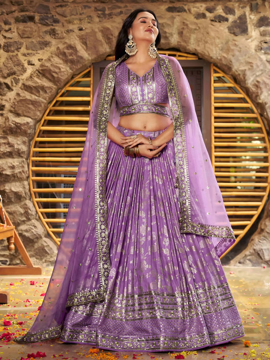 Eye Catching Lavender Silk Floral Zari Designer Lehenga Choli - Zeel Clothing