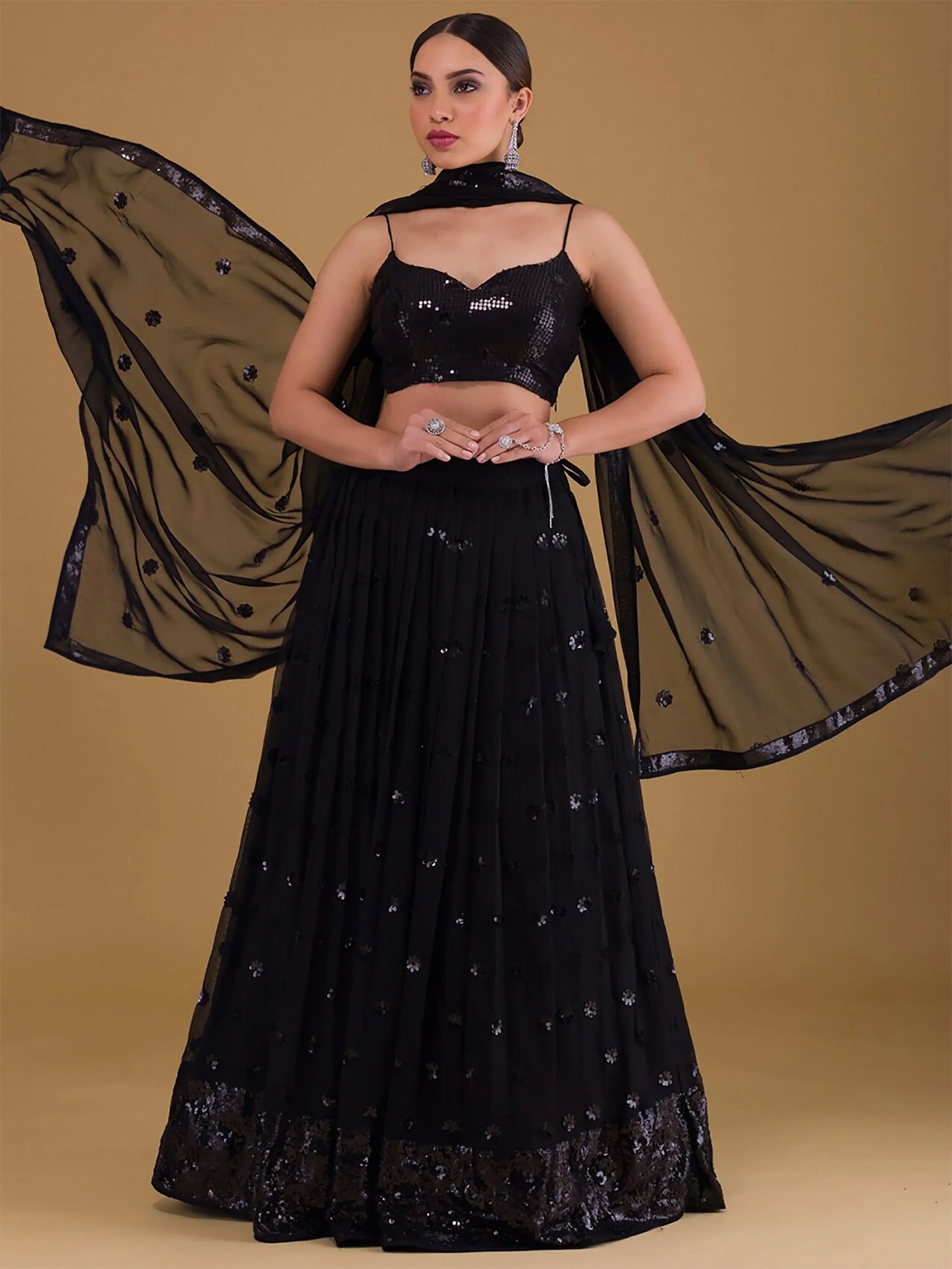 Fabulous Black Embroidered Georgette Reception Wear Lehenga Choli - Zeel Clothing