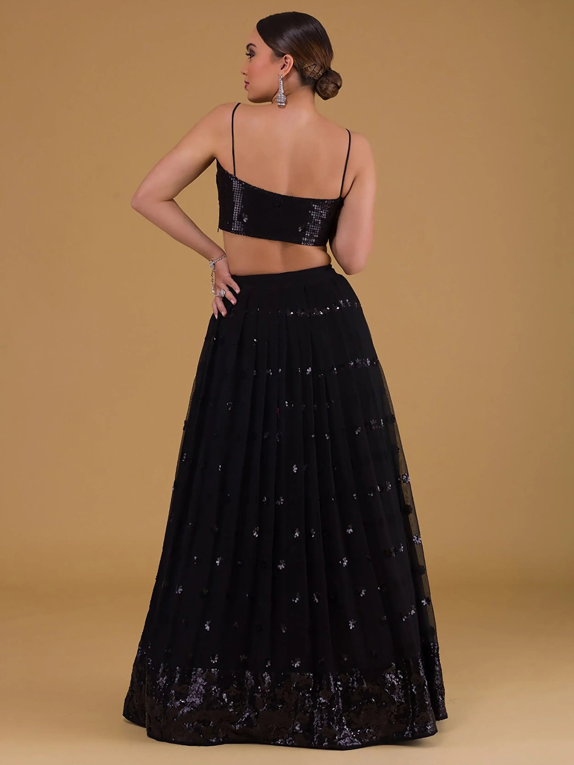 Fabulous Black Embroidered Georgette Reception Wear Lehenga Choli - Zeel Clothing