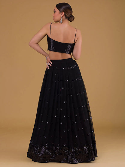 Fabulous Black Embroidered Georgette Reception Wear Lehenga Choli - Zeel Clothing