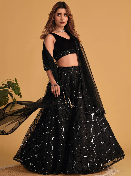 Fabulous Black Embroidered Organza Lehenga Choli With Dupatta - Zeel Clothing