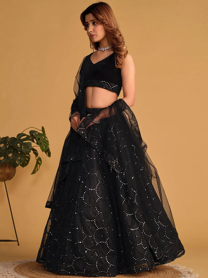 Fabulous Black Embroidered Organza Lehenga Choli With Dupatta - Zeel Clothing