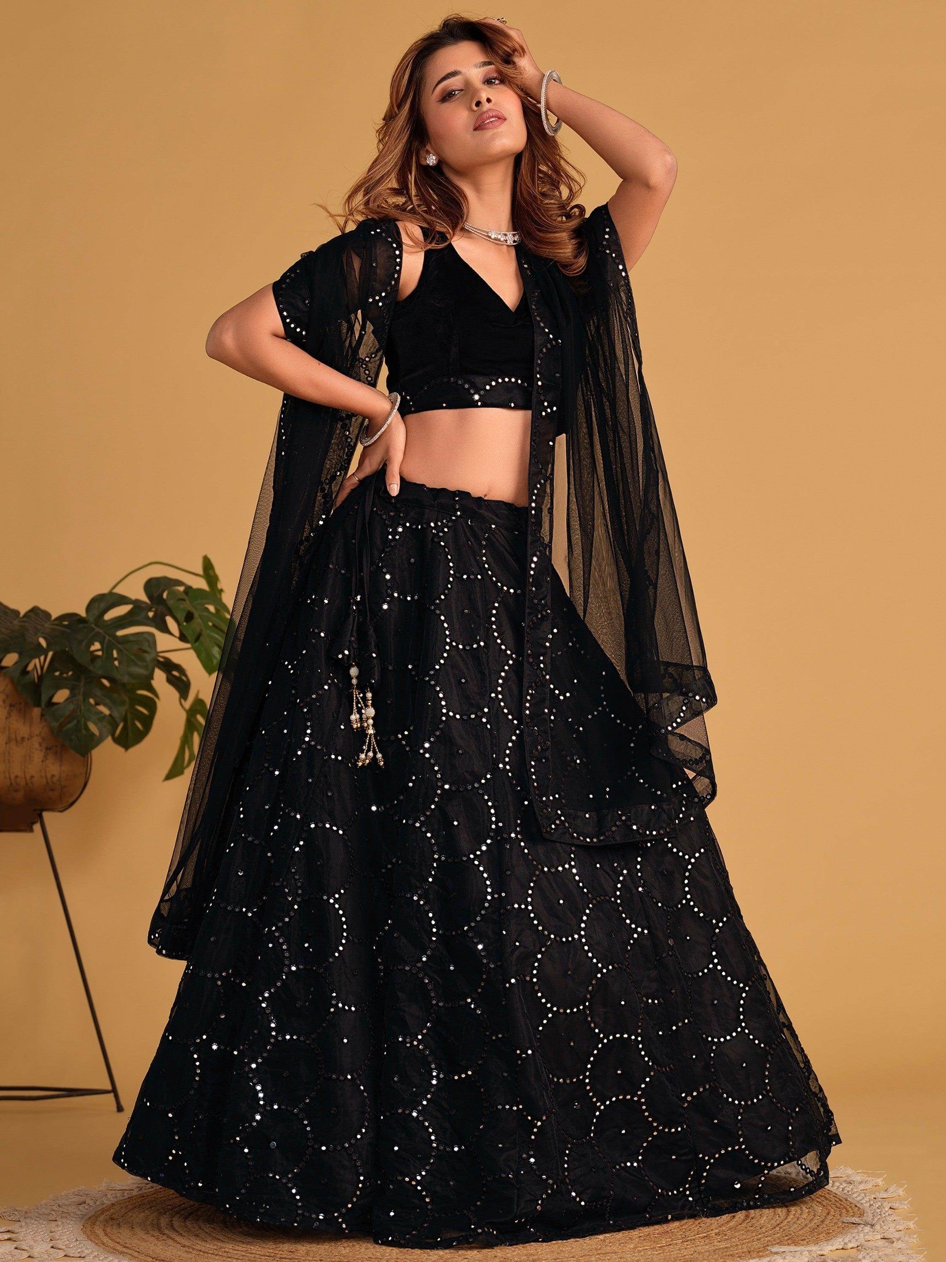 Fabulous Black Embroidered Organza Lehenga Choli With Dupatta - Zeel Clothing