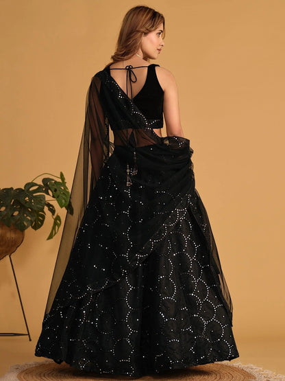 Fabulous Black Embroidered Organza Lehenga Choli With Dupatta - Zeel Clothing