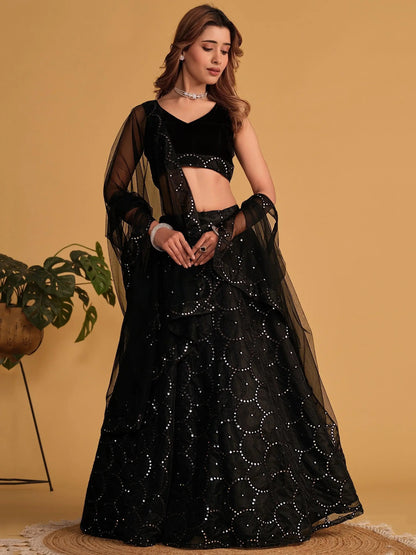Fabulous Black Embroidered Organza Lehenga Choli With Dupatta - Zeel Clothing